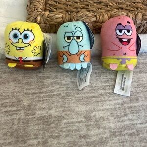 Nickelodeon Sponge Bob Square Pants Patrick Star Squidward 3" Mini Plush Set New